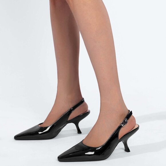 Women Closed Pointed Toe Kitten Pumps Fashion Low Heel Wedding - Picture 5 of 7